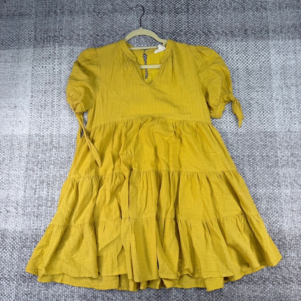 Vanilla Bay Mustard Yellow Tiered Cotton Babydoll Mini Dress VD20118 Small